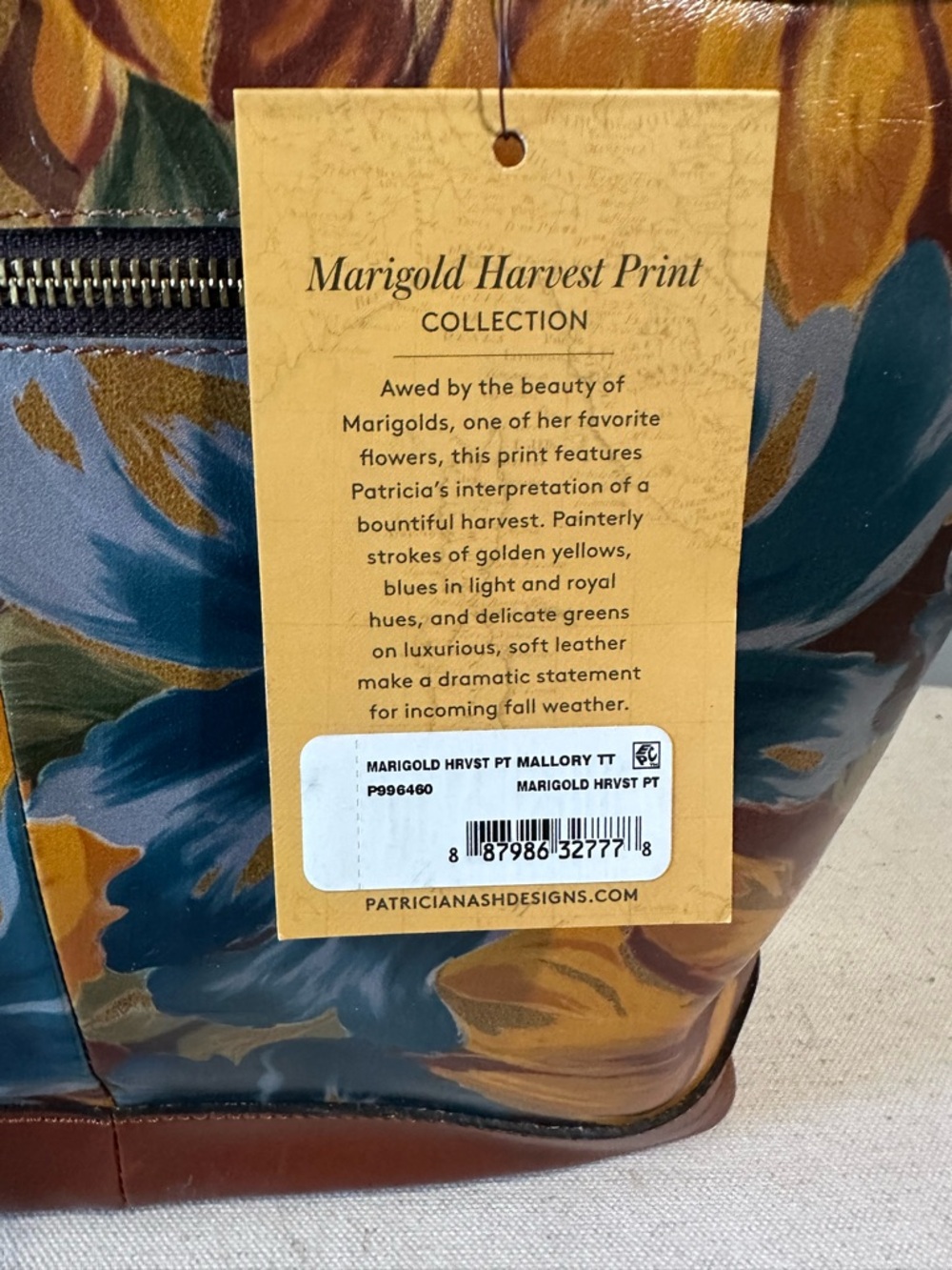 Patricia Nash Brown Trim Floral Tote with Teal and Mustard Blooms - Picture 4 of 4
